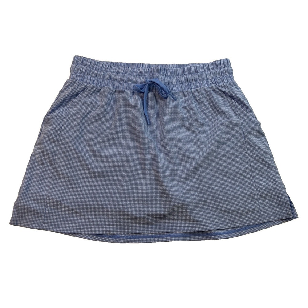 Adidas Women's L Blue Gingham Skort Pull On Drawstring Golf Tennis Athletic
